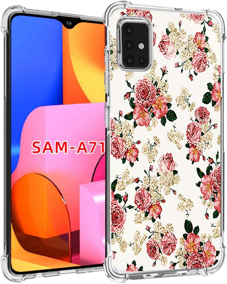 Galaxy A71 Case, Yuanming Slim Flexible TPU for Floral Flower Girls Women Airbag Bumper Shock Absorption Rubber Soft Silicone Case Cover for Samsung Galaxy A71 (Rose Flower)