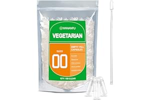 wananfu Size 00 Empty Capsules Vegetarian (100 Count) Bundle with Micro Lab Spoon, Clear Fillable Veggie Pill Capsules 00 for Making Your Own Supplements