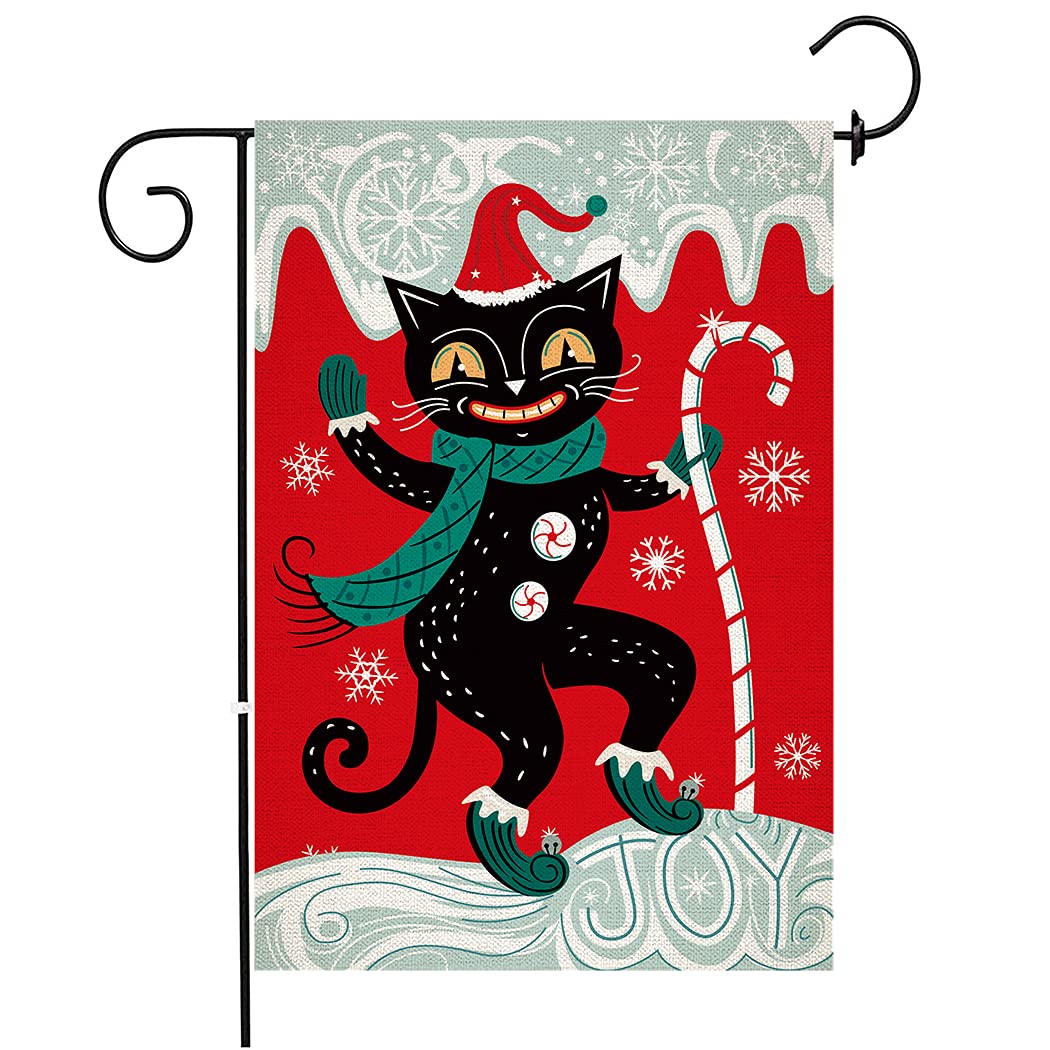 Chengxun Small Garden Flag Christmas Holiday Festive Black Cat Johanna Parker Design Garden Flag Outdoor Decor Double Sided Polyester Yard Flag