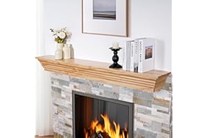 TECANA Wood Fireplace Mantel - 54 Inch Rustic Floating Mantel Shelf for Living Room, Wall-Mounted Solid Fireplace Mantle Decor for Bedroom, TV, Books, Natural