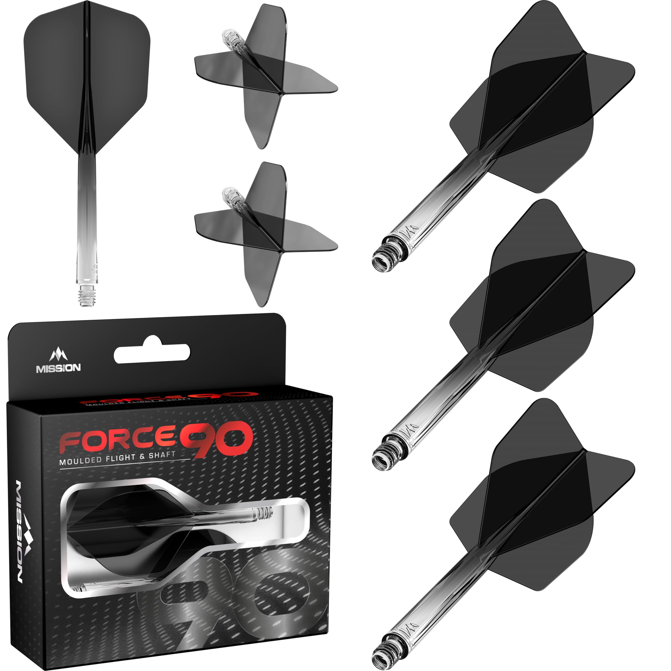 Mission Darts Force 90 | Integrated Precision Moulded Dart Flight And Shaft System, Pack of 3 Professional Highly Durable Combined Dart Flights And Stems | Standard No.6