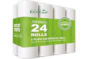 ECOLipak Bamboo Toilet Paper, Septic Safe Toilet Tissue, 24 Double Rolls, 320 Sheets Per Roll, Tree Free, Non Toxic, 2 Ply, Soft and Absorbent, Eco Friendly Dye-Free Paper