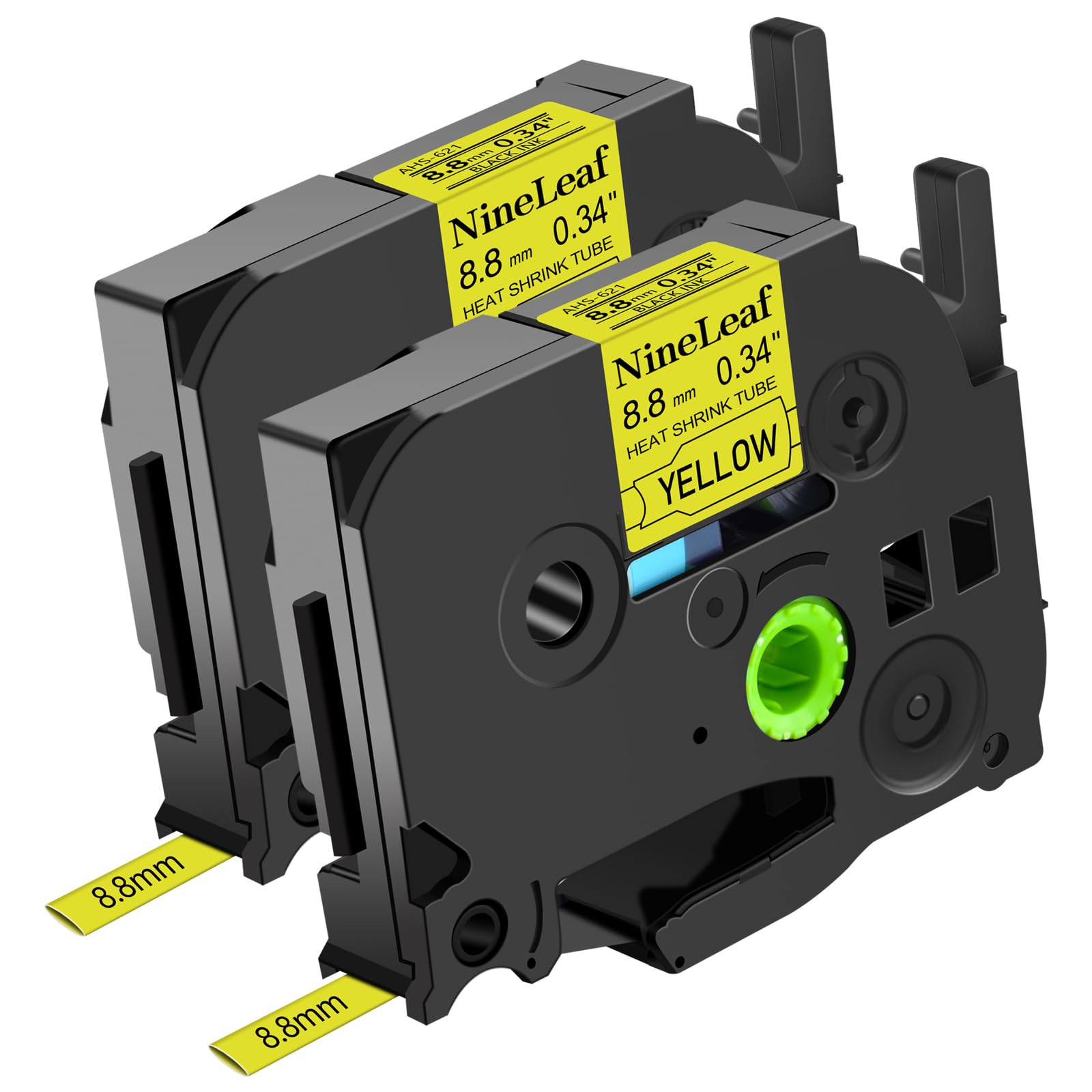 NineLeaf 2 X Compatible for Brother 8.8mm Heat Shrink Tube Label Tape HSe621 HSe-621 HS621 Black on Yellow for P-Touch PT-E110 E300 D600 E550W P750W D450 Label Maker use in Cables Wires