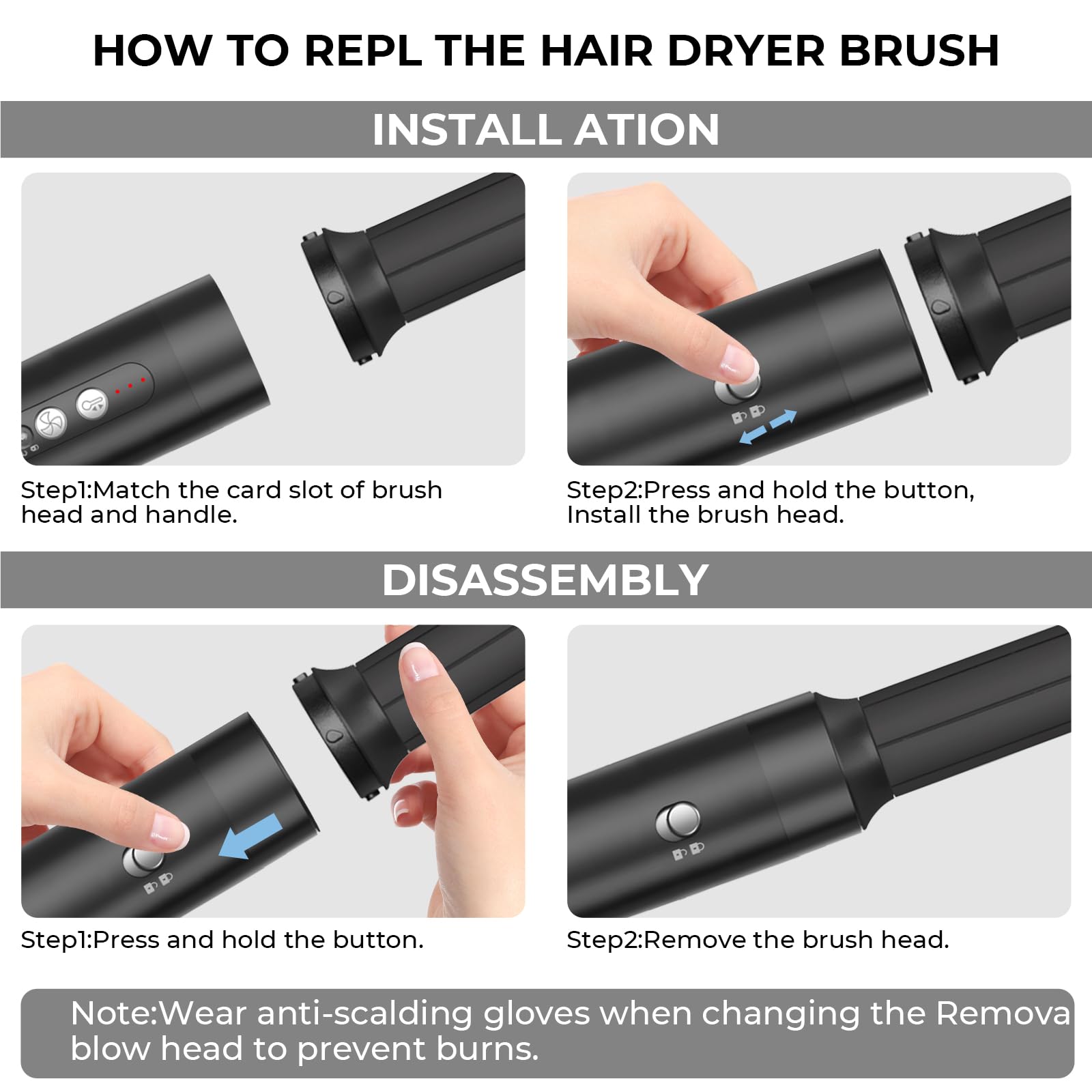 7 in 1 Hairstyler,1400w Föhn mit Diffusor Haartrockner mit 3 Temperatur, Multi Air Styler Set, 30mm Air Lockenstab,Stylingbürsten für Trocknen, Locken,Glätten,Styling,110000 RPM Motor Schnell Trocknen 5