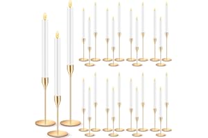 FillTouch 30 Pcs Gold Candlestick Holders with LED Flameless Candles Bulk Includes 15 Metal Candle Holders and 15 Battery Operated Candles for Wedding Table Centerpieces Home Decor