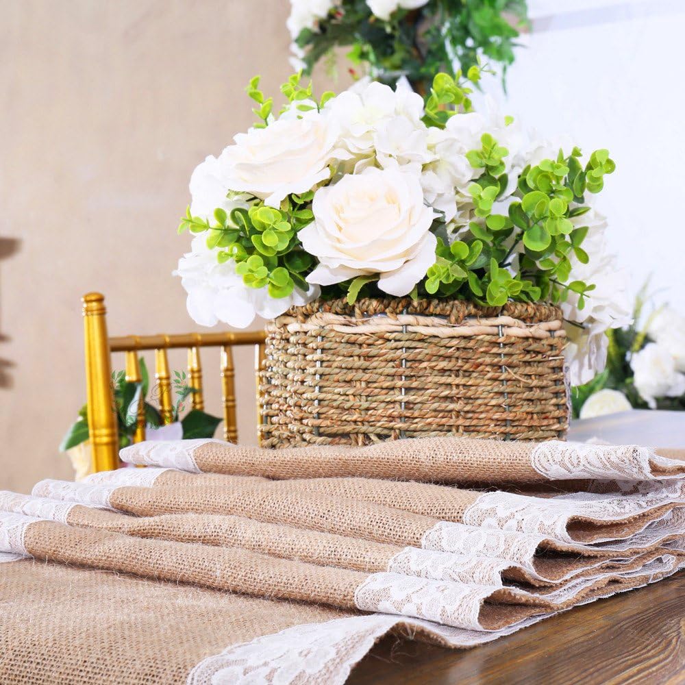 Amazon Com Weizhuo Burlap Table Runner With Lace Natural Jute