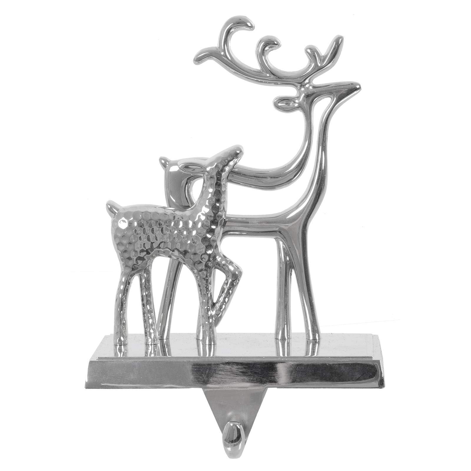 Mr Crimbo Christmas Stocking Hanger Holder Silver Metal Reindeer Fireplace Hook, Polyester, Neutral, one Size