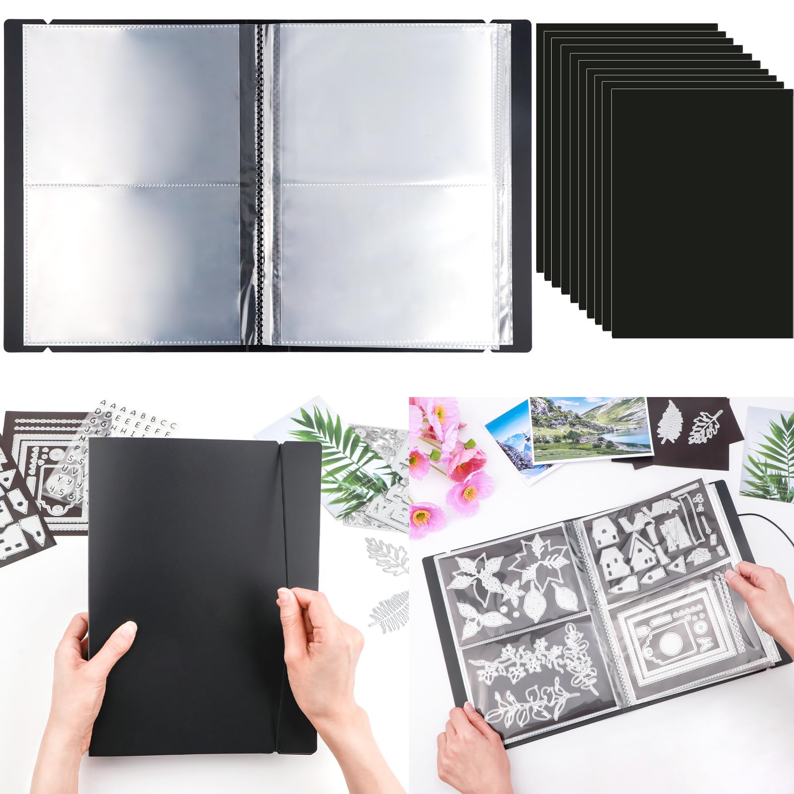 Photo 1 of 10 Pcs 0.3mm Magnet Sheets and 80 pockets/20 pages Storage Album for Stamp and Cutting Dies Storage Book Organizer Folder for Storage Die Cutting, DIY Scrapbooking Card Making Supplies (Black)