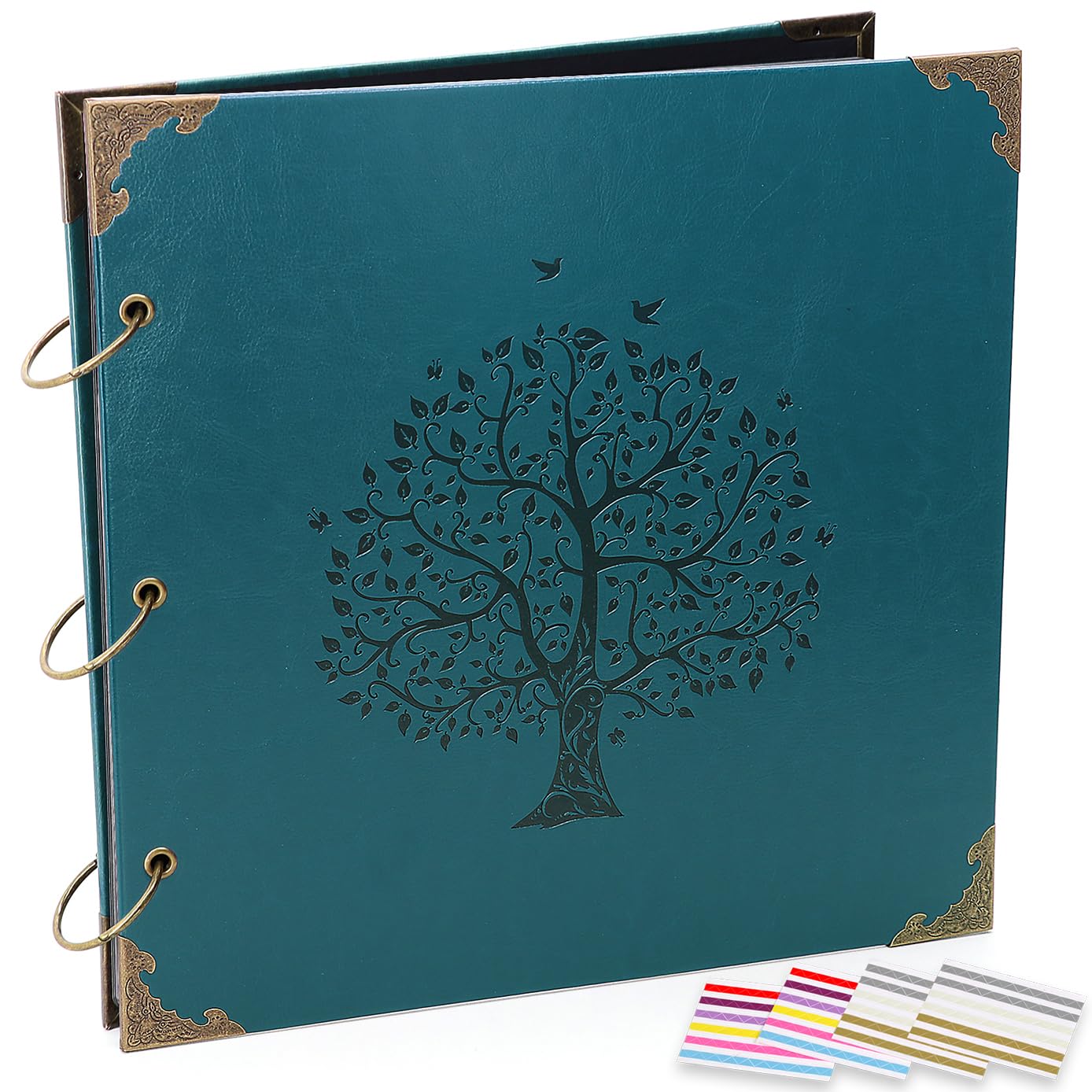 Photo 1 of ADVcer Photo Album DIY Scrapbook - 12x12 inch 50 Pages Vintage Leather Cover Three-Ring Binder Family Picture Booth Albums with 408pcs Self Adhesive Photos Corners for Memory Keep, Tree (Jasper Green)