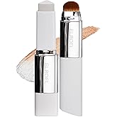 ELROEL Blanc Cover Cream Stick V White - Korean Color-Changing Foundation Stick with Volufiline - Medium to Full Coverage Dewy Finish Base Makeup - Dual-Ended with Detachable Brush (203 Medium)