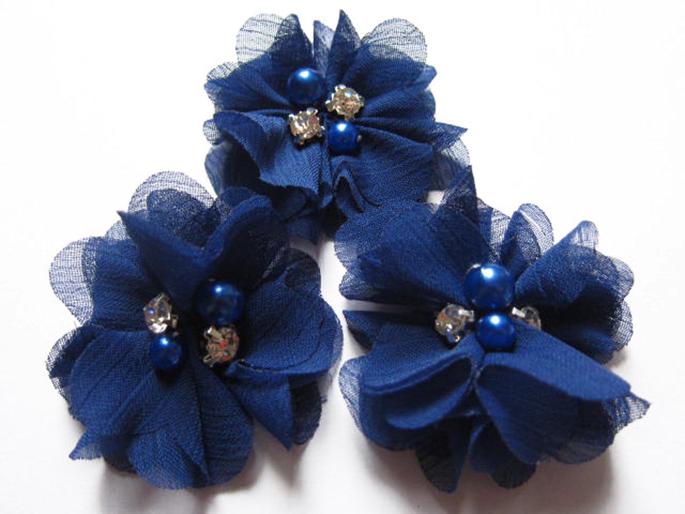 YYCRAFT Pack of 20 Pieces Chiffon 2" Flower Rhinestone Pearl for Craft Projects-Dark Royal — image 1