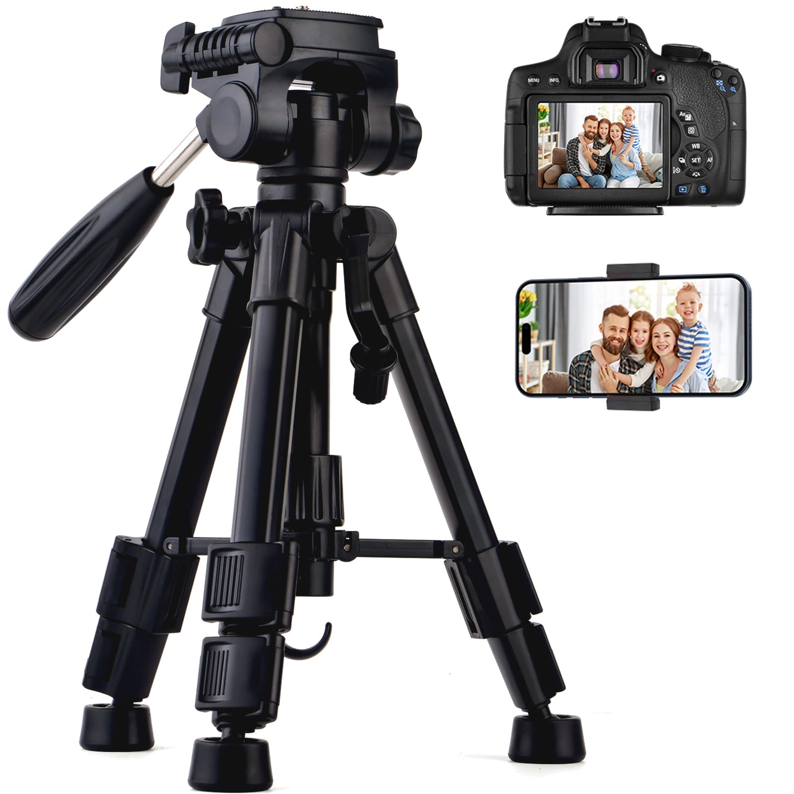 LINKCOOL Lightweight Mini Desktop Tripod - 24 Inch/62cm Portable Aluminum Tripod with 3-Way Swivel Pan Head, Supports DSLR Cameras, Smartphones, DV Videos, Load Capacity up to 5KG