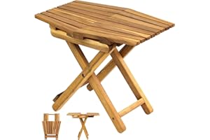 DAXULY Small Patio Table, Outdoor Folding Side Table, Small Side Table, Accent Table, Small Coffee End Table, Wood Table Top for Living Room, Bedroom, Toilet, Small Space (18"x13", Natural - Set of 1)