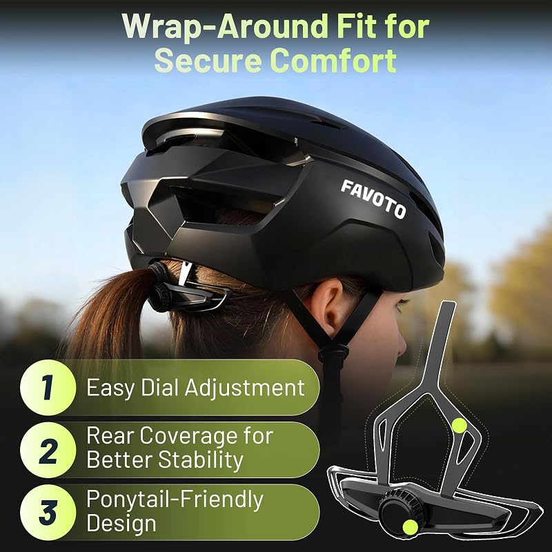 Casco de Bicicleta para Hombre y Mujer - Casco de Ciclismo de Carretera, Ligero y Ajustable, Diseño Aerodinámico y Elegante, Ideal para Desplazamientos Urbanos y MTB, Negro L (59-61 cm)