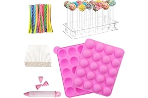 Cake Pop Kit, Silicone Cake Pop Mold with 21 Holes Acrylic Display Stand Holder, Lollipops Sticks, Treat Bags and Decorating 