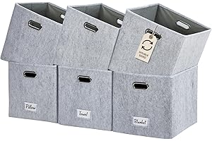 DECOMOMO Cube Storage Bin, Felt Storage Cubes, Storage Basket with Labels (Grey, 13 inch Cube) - 6 Pack