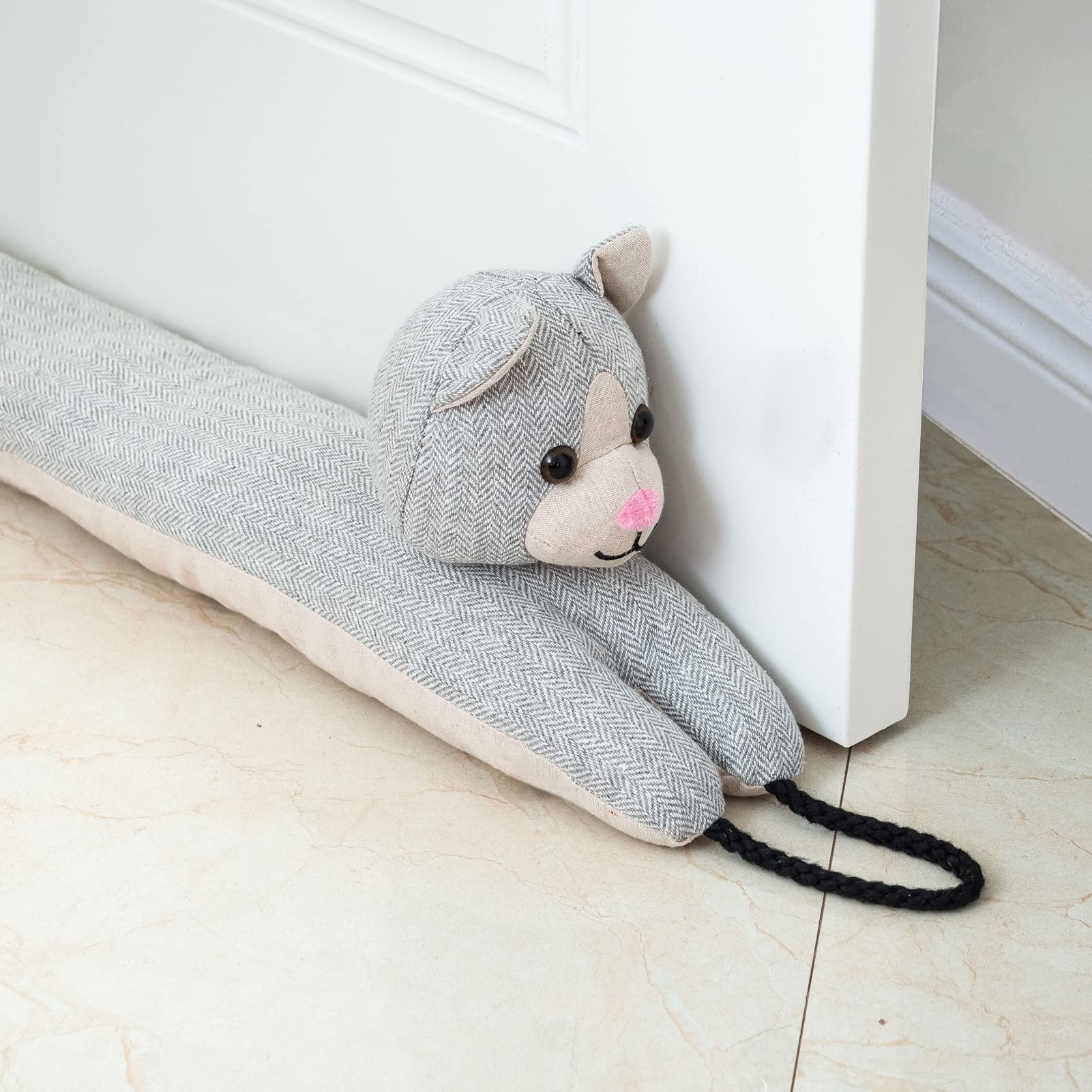 Marwood Under Door Draught Excluder Decorative Wind Stopper 81cm for Door & Window, Weighted Animal Air Door Draft Stopper Snake Noise Blocker for Bottom of Door with Hanging Loops - Grey Cat 32" — image 1