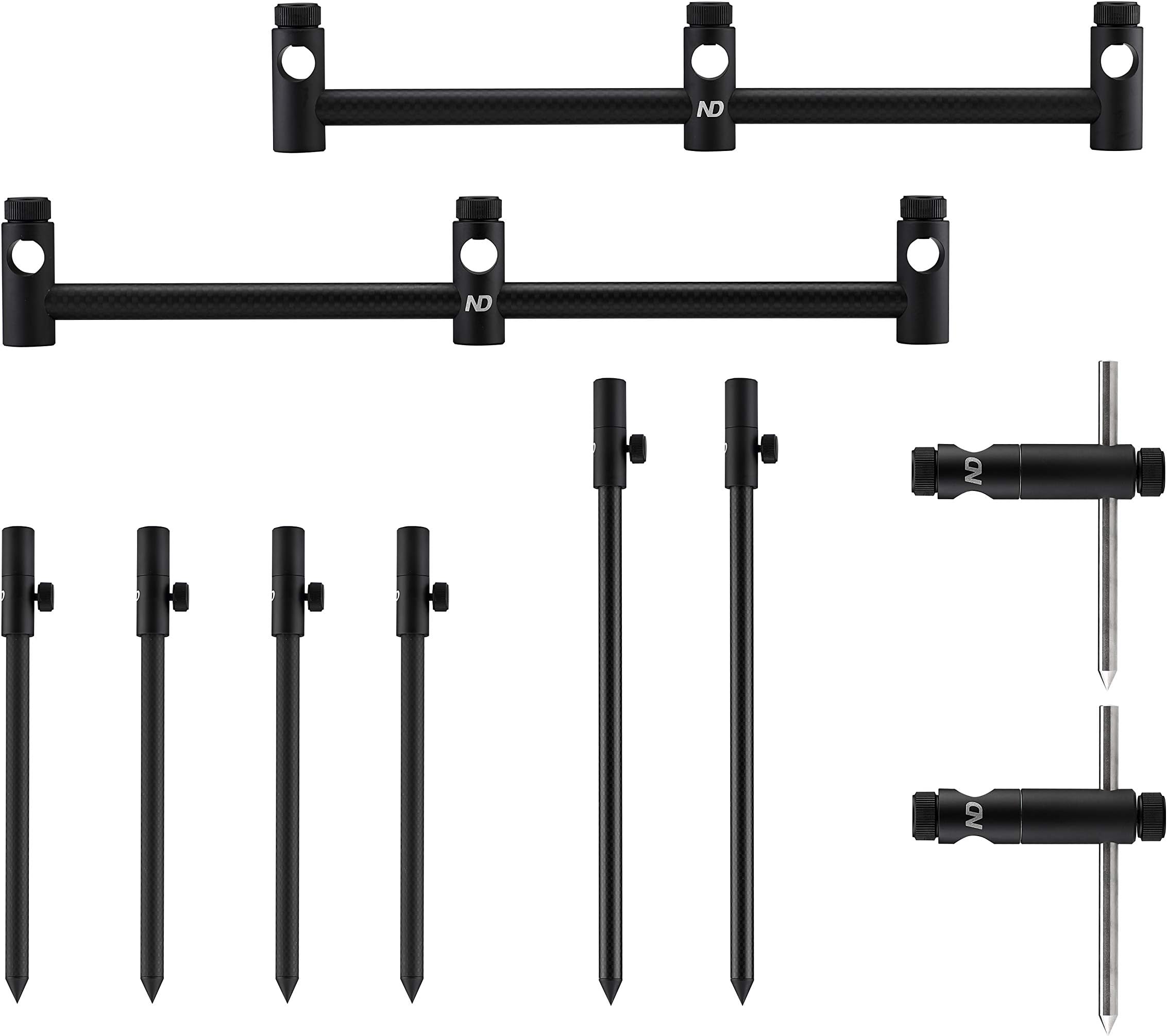New Direction Tackle Carbon 3 Rod Singles System- 1* Horizontal Bar 11.5 inch & 1* Horizontal Bar 10.5 inch & 2 * Carbon Adjustable Bank stick 12-22 inch & 4* Carbon Adjustable Bank stick 9-16 inch