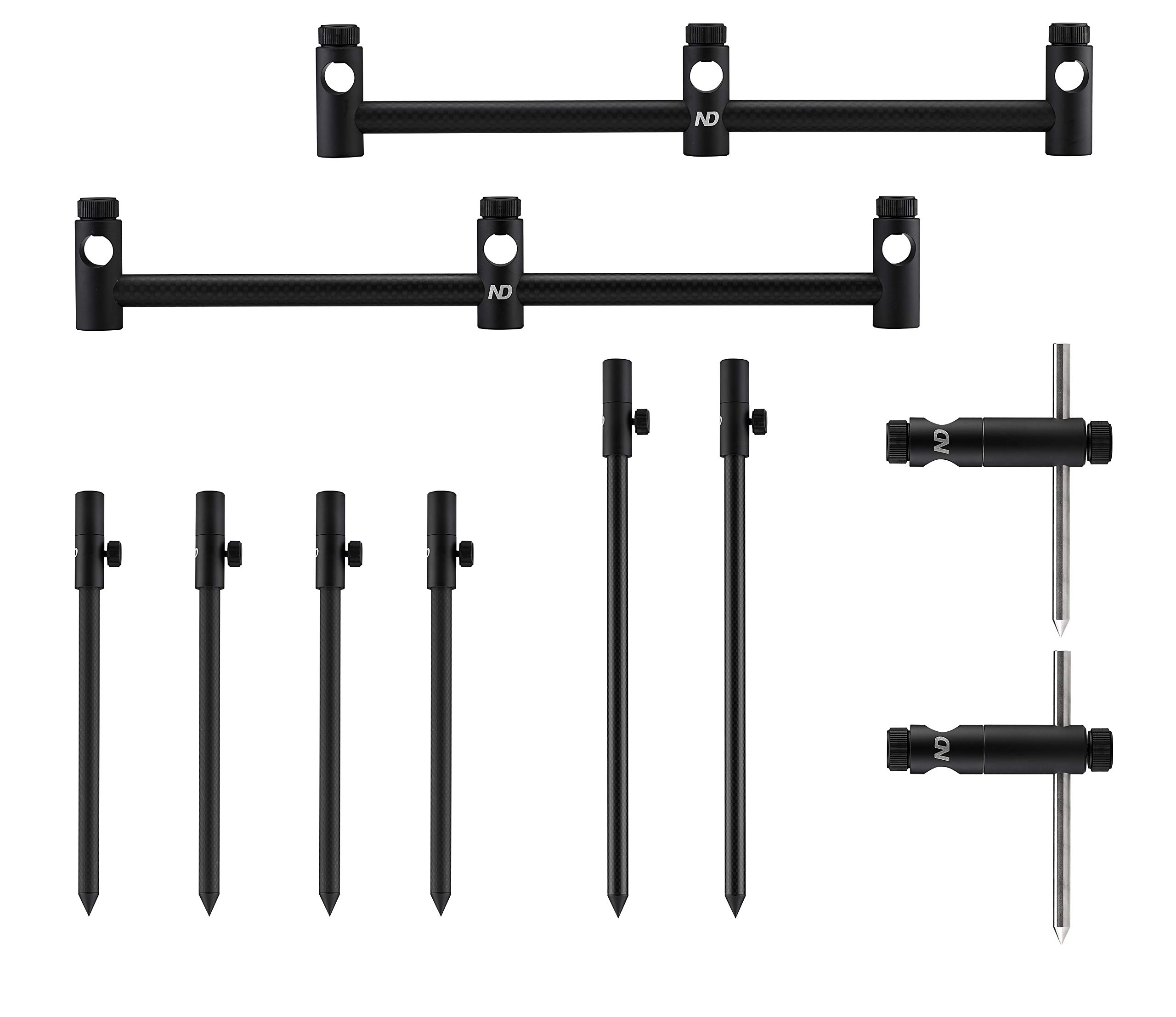 New Direction Tackle Carbon 3 Rod Singles System- 1* Horizontal Bar 11.5 inch & 1* Horizontal Bar 10.5 inch & 2 * Carbon Adjustable Bank stick 12-22 inch & 4* Carbon Adjustable Bank stick 9-16 inch