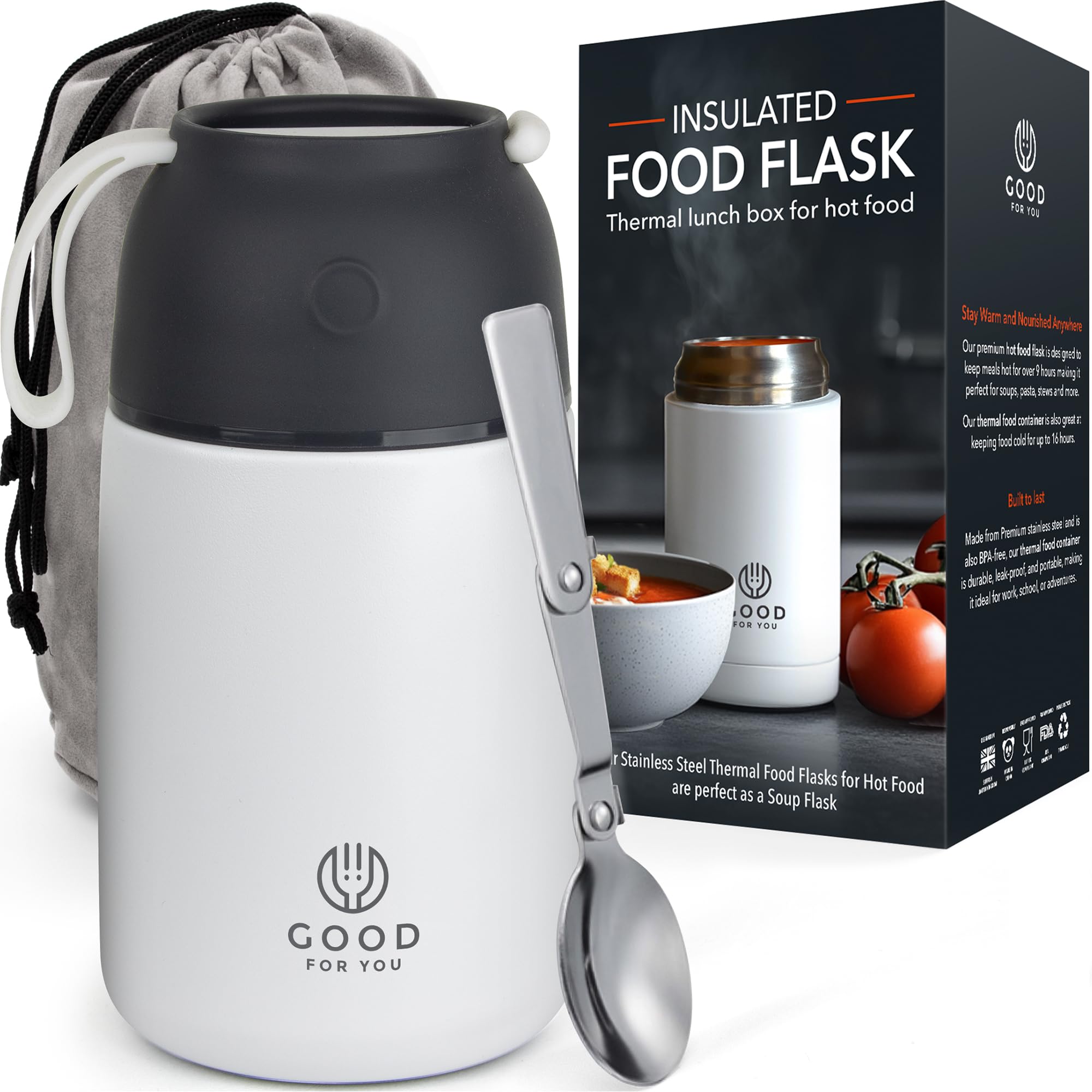 GOOD FOR YOU - Thermal Food flask for hot food, Soup containers, ideal as a thermal lunch box, soup flask or food warmer lunch box - Stainless Steel insulated hot food jar