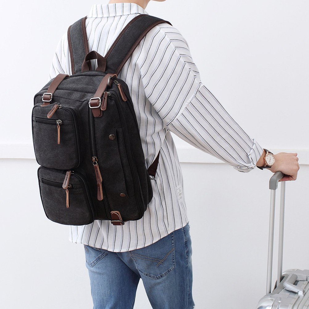 Mupack Vintage Canvas Laptop Backpack Messenger Bag Hybrid Briefcase Backpack Vintage Rucksack Satchel (Blue)