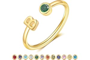 ZNBOH Gold Birthstone Initial Rings for Women Non Tarnish Dainty 14K Gold Plated Adjustable Letter Ring for Teen Girls Stackable Cute Thumb Pinky Fashion Unique Open Simple Birthday Gifts Jewelry