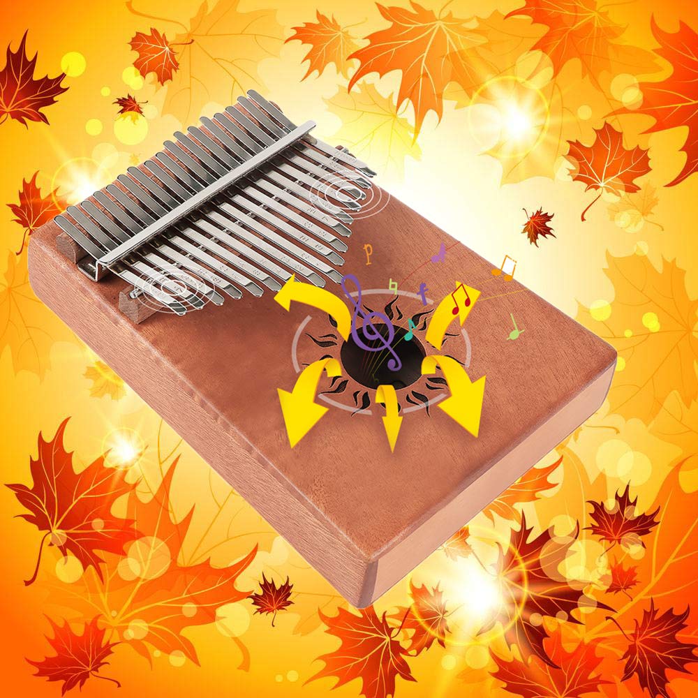 Kalimba 17 Keys Thumb Piano with Solid Mahogany Wood Portable Africa Mbira Finger Piano Gifts for Kids and piano Beginners Professionals Including Study Instruction, Tune Hammer and Carrying Bag