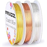 Paxcoo 3 Pack Jewelry Wire Craft Wire 18 Gauge Tarnish Resistant Beading Wire for Jewelry Making Supplies and Crafting (Silver, Gold and Copper)