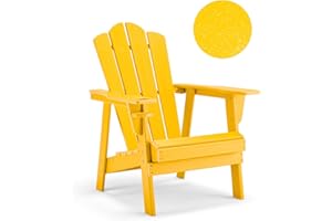 BUPPLEE Adirondack Chair - Durable HDPE Poly Lumber All-Weather Resistant, Oversized Balcony Porch Patio Outdoor Chair for Lawn, Backyard, Deck, Garden, Camping - Easy Installation, Yellow