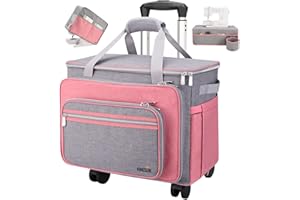 FINESUN Sewing Machine Case with Wheels, Detachable Rolling Sewing Machine Carrying Case on Wheels, Rolling Trolley Tote with Multi Storage Pockets for Most Standard Sewing Machine and Accessories