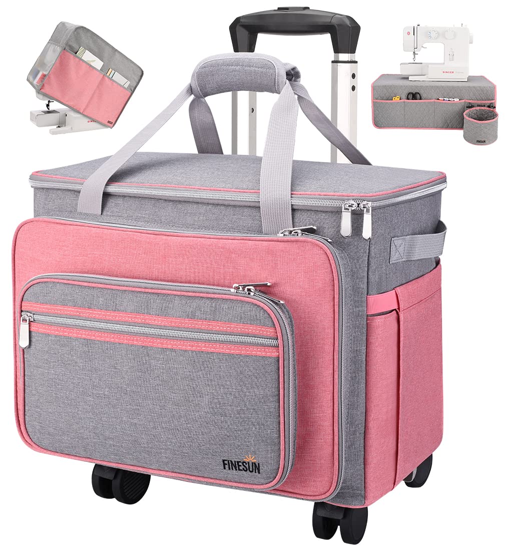 FINESUN Sewing Machine Case with Wheels, Detachable Rolling Sewing Machine Carrying Case on Wheels, Rolling Trolley Tote with Multi Storage Pockets for Most Standard Sewing Machine and Accessories