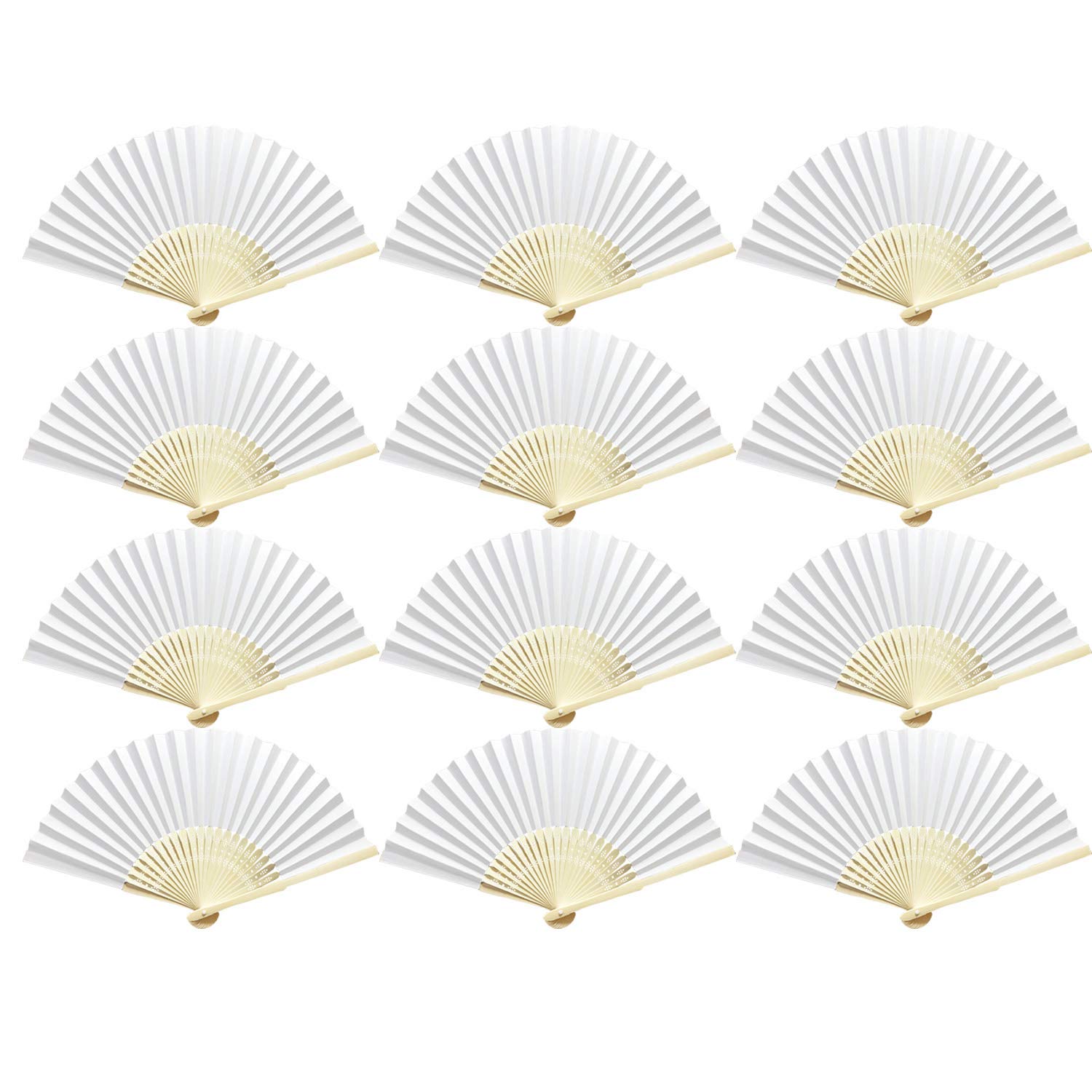 Woohome 12 PCS Hand Fan Foldable Paper Fan for Dancing, Part, Picnic, Wedding Party Gift, Guest Favour Wedding Decoration (White)