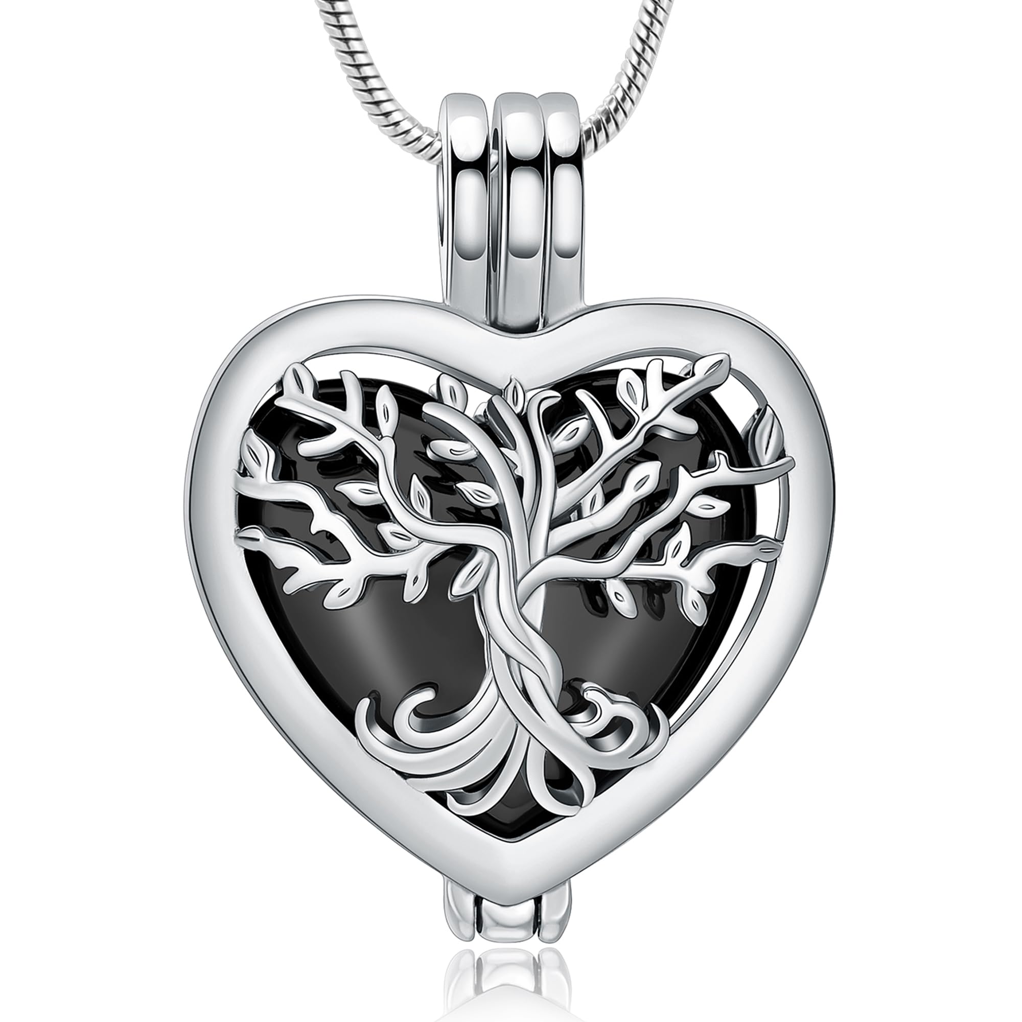 VCCWYQK Tree of Life Heart Urn Necklace for Ashes for Women Men Cremation Jewelry Keepsake Memorial Lockets for Loved One Ash Holder