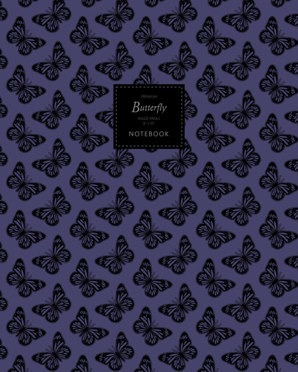 Butterfly Notebook - Ruled Pages - 8x10 - Premium: (Deep Purple Edition) Fun notebook 192 ruled/lined pages (8x10 inches / 20.3x25.4 cm / Large Jotter)