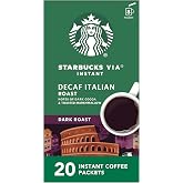 Starbucks VIA Instant Coffee, Dark Roast Coffee, Decaf Italian Roast, Arabica Beans, Single-Serve, 1 Box (20 Packets)