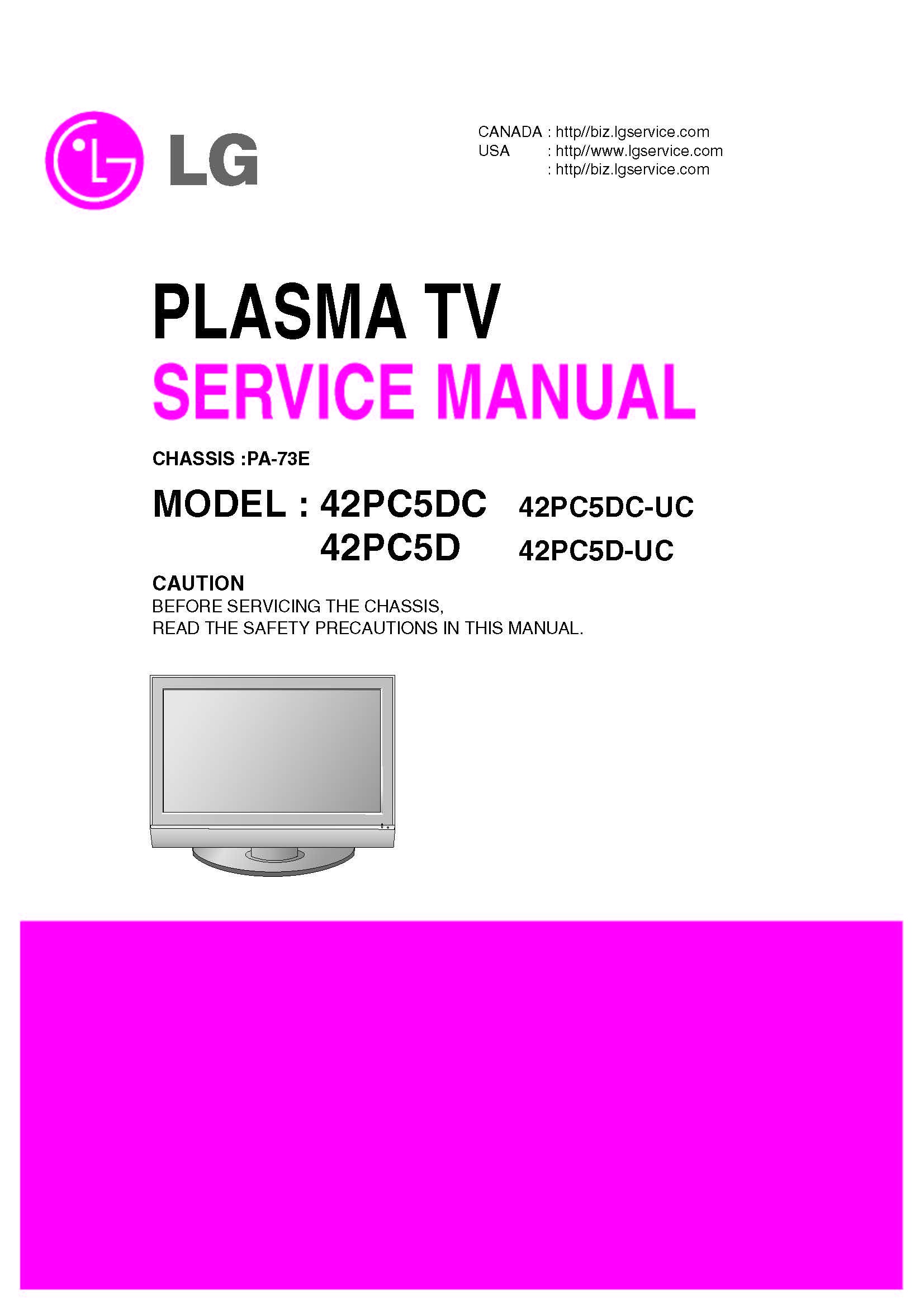 LG 42PC5D - 42PC5DC - 42PC5DCUC - 42P5DC SERVICE MANUAL: SERVICE MANUAL FOR  REPAIRS: Amazon.com: Books