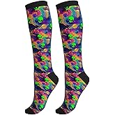 thmnj Compression Socks Women Knee High Support Circulation Stockings for Running Cycling Flying