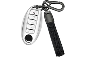 Kirsnda for Nissan Key fob Cover case with Keychain,Soft TPU Protect car Key Compatible with Altima Rogue Maxima Pathfinder ect 3/4/5 Buttons Remote Smart Key,Key case-Silver