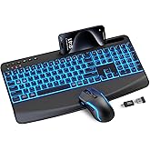 SABLUTE Wireless Keyboard and Mouse Combo, Rechargeable 4000mAh Light up Quiet Keyboard with Wrist Rest & Phone Holder, Ergonomic Silent Typing for PC/Mac/Laptop/Windows/Chrome OS
