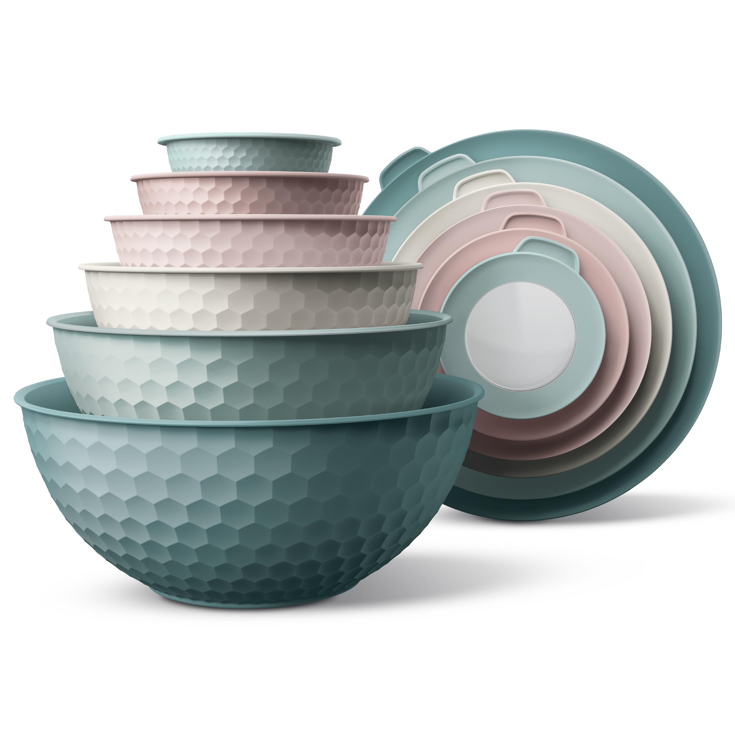 Photo 1 of **MISSING SEVERAL PARTS**
COOK WITH COLOR Mixing Bowls with Lids - 12 Piece Plastic Nesting Bowls Set includes 6 Prep Bowls and 6 Lids, Non Slip Bottom and Embossed Design - Microwave Safe (Teal)