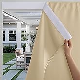 RYB HOME No-Rod Windproof Outdoor Curtains for Patio Waterproof with Adhesive Tape & Back Tab Bottom, Sun Blocking Privacy Curtains for Gazebo Porch Pergola, Biscotti Beige, W 52 x L 84, 2 Panels