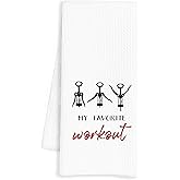 INDAJEDN Funny Wine Kitchen Towels, Funny Hand Dish Tea Towels for Home Kitchen Bar Cart Decor, Bar Towel Gifts for Bartenders, My Favorite Workout, 16x24 Inch