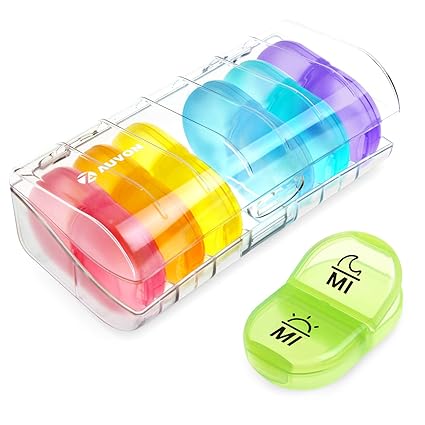 AUVON Tablettenbox 7 Tage, Pillendose 7 tage 2 fächer, handlicher und feuchtigkeitsbeständiger Medikamentenbox für die Hand- 