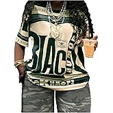 SOLY HUX Women's Plus Size Letter Graphic Short Sleeve T Shirts Drop Shoulder Crew Neck Loose Tee Tops Streetwear