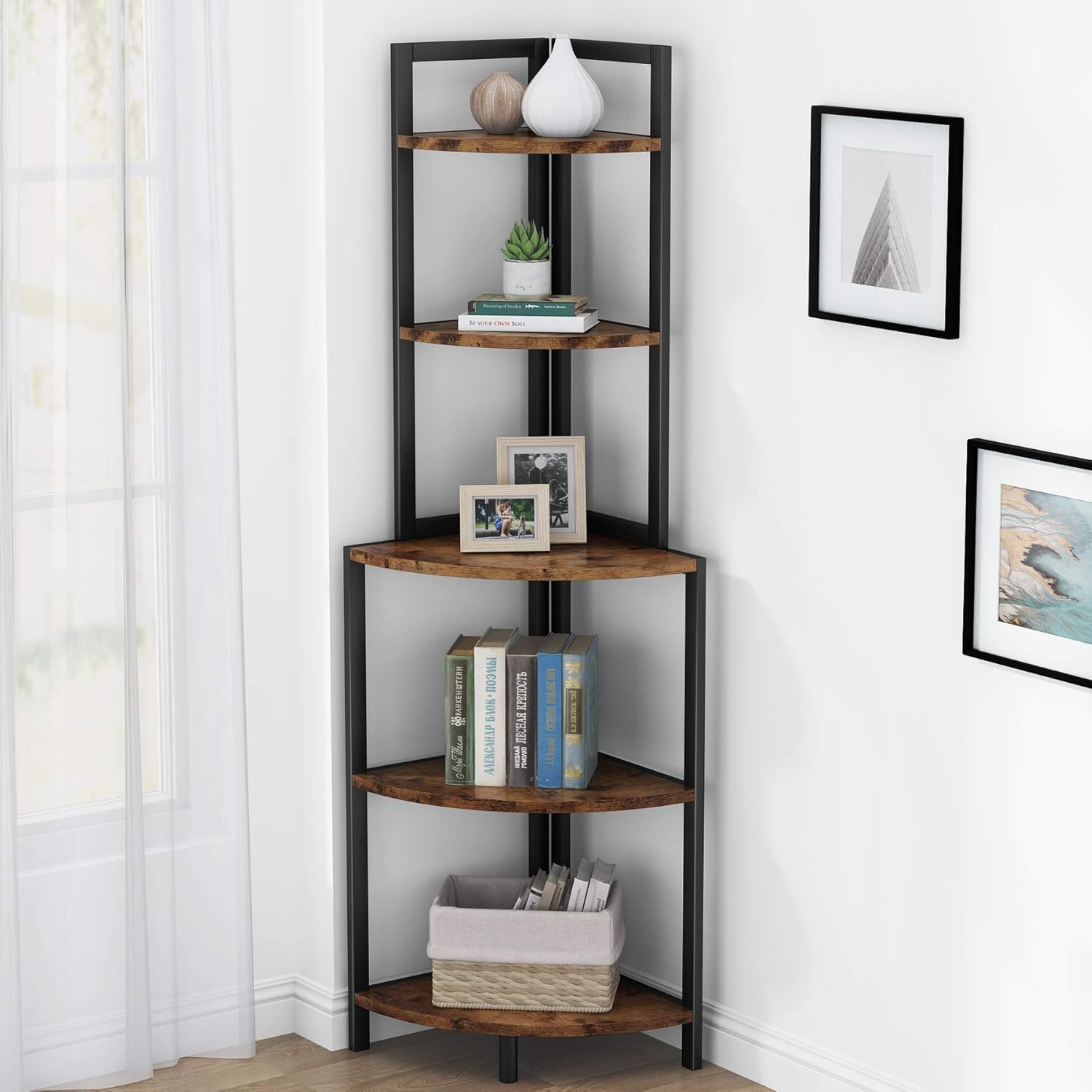 Tribesigns Corner Shelf Storage Rack Bookcase Bookshelf Plant Stand
