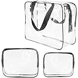 3Pcs Crystal Clear Cosmetic Bag TSA Air Travel Toiletry Bag Set with Zipper Vinyl PVC Make-up Pouch Handle Straps for Women M