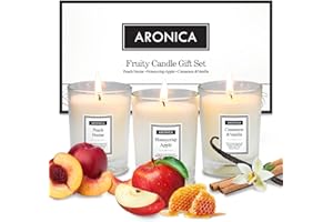 Aronica Fresh Fruity Candles Gift Set - Honeycrisp Apple, Peach Nectar, Cinnamon Vanilla, Cute Hostess Gift Holiday, Nice Christmas Presents for White Elephant