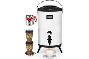JIVGDN Insulated Beverage Dispenser 2 Gallon, Hot Drink Dispenser with 304 Stainless Steel Interior, Hot Water Dispenser for Parties, Hot Water Urn with Stand for Coffee Chocolate Tea, White, Non-electric,N0