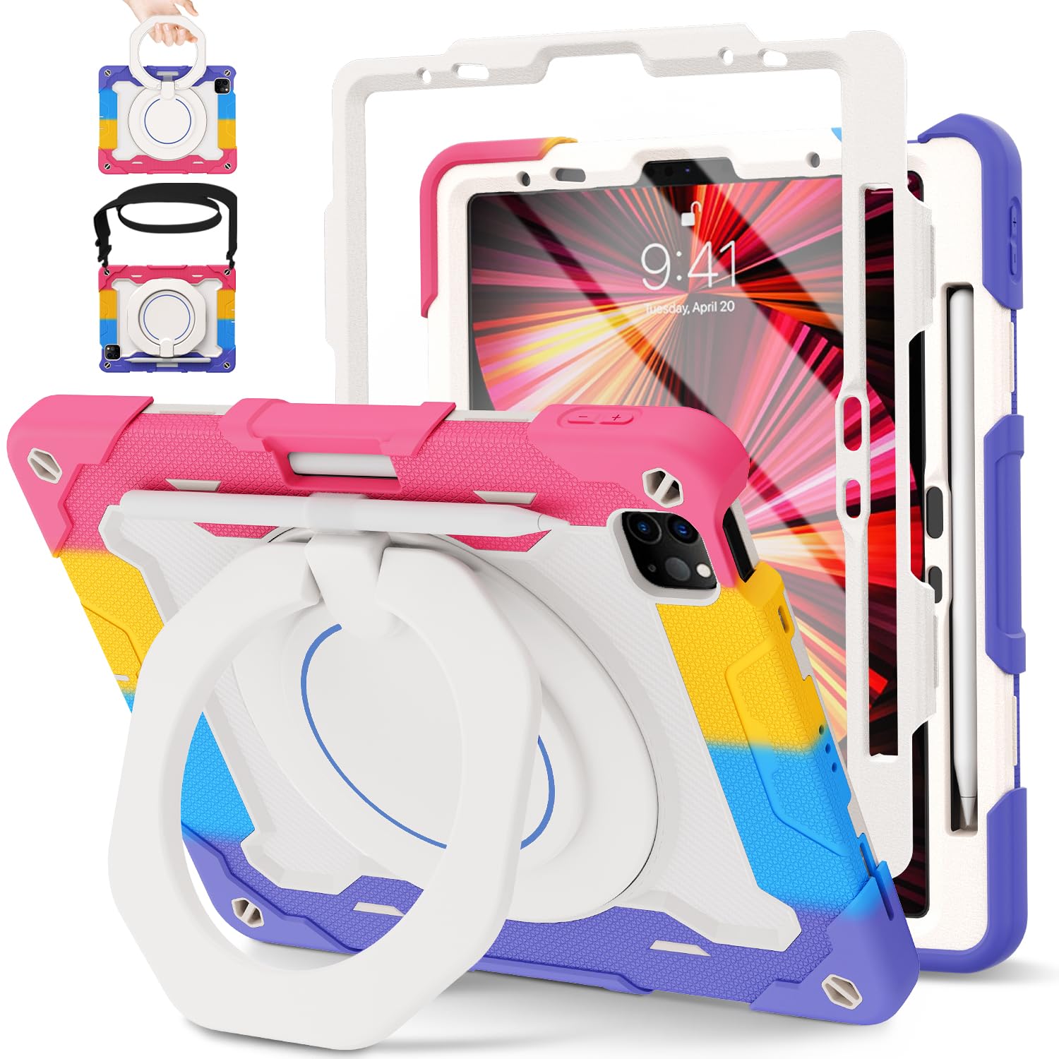 ROISKIN for iPad Pro 11 inch Kids Case (2022-4th / 2021-3rd / 2020/2018),iPad Air 5th/4th Generation Case 10.9 Inch,with Screen Protector Stand Pencil Holder,Heavy Duty Shockproof Cover,Pink — image 1