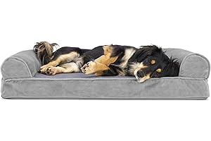 Furhaven Orthopedic Dog Bed for Medium/Small Dogs w/ Removable Bolsters & Washable Cover, For Dogs Up to 35 lbs - Faux Fur & Velvet Sofa - Smoke Gray, Medium